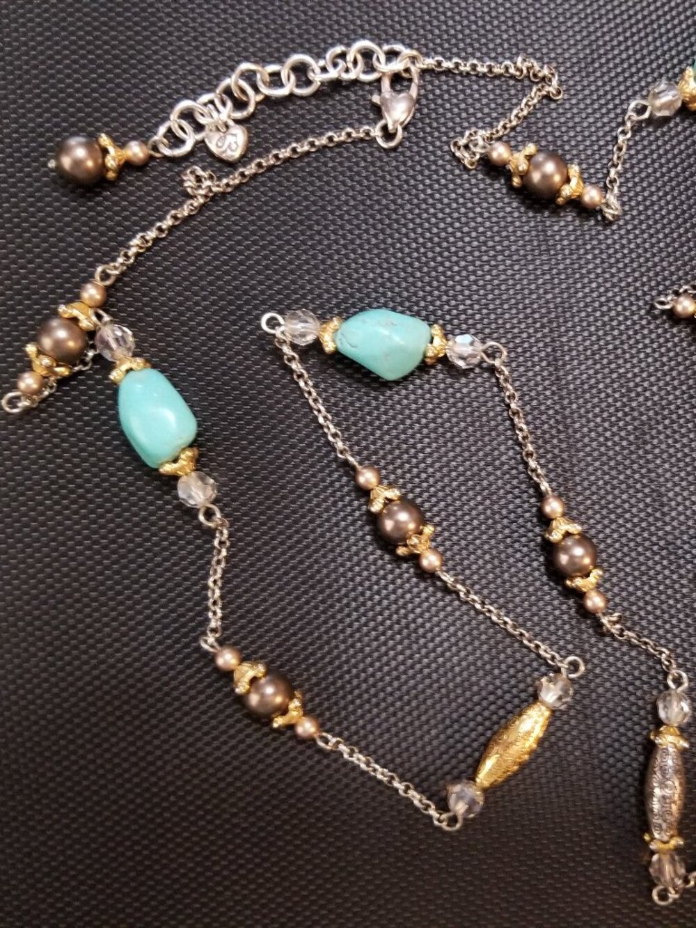 Real-Turquoise Faux-Black-Pearls Swarovski Crystal Necklace